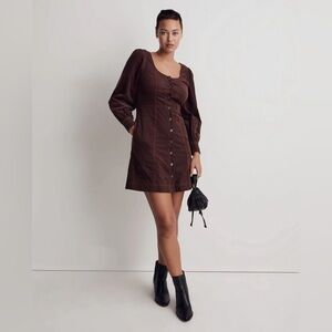 Madewell Corduroy Seamed Long-Sleeve Mini Dress